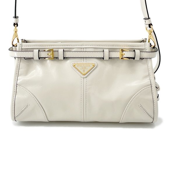 Prada Bonnie Small Shoulder Bag in Soft Look Leather, White - Picture 1 of 12